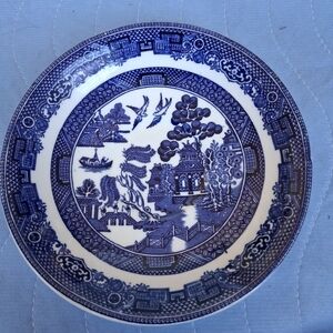 Willow White and Blue Ceramic Plate with Backstamp